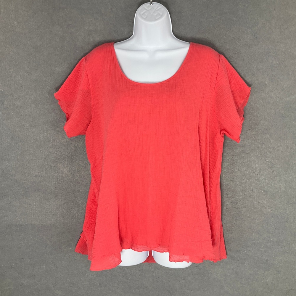 Soft Surroundings Coral Top Womens‎ Sz XL Cotton Gauzy Flowy Breezy Lightweight